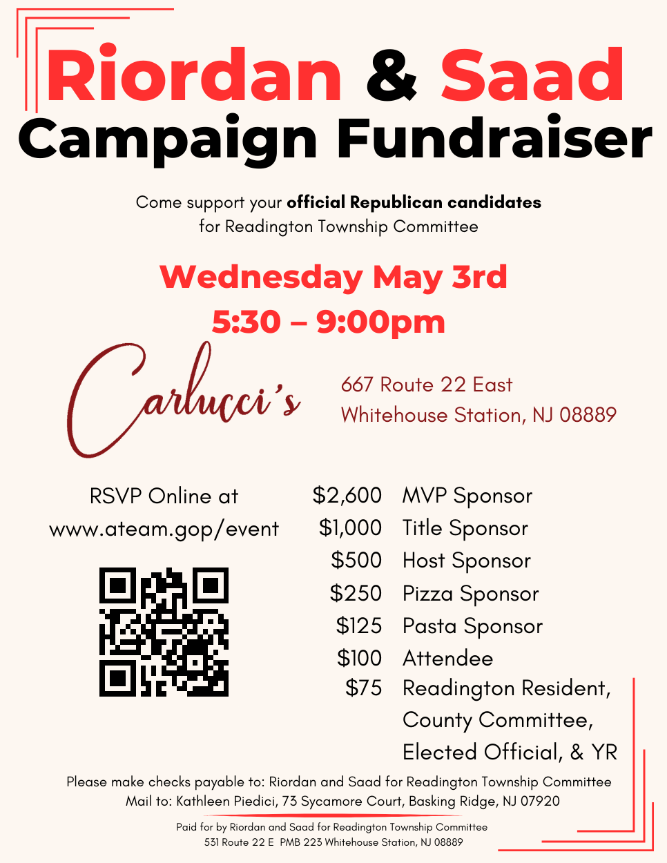 Riordan & Saad Campaign Fundraiser